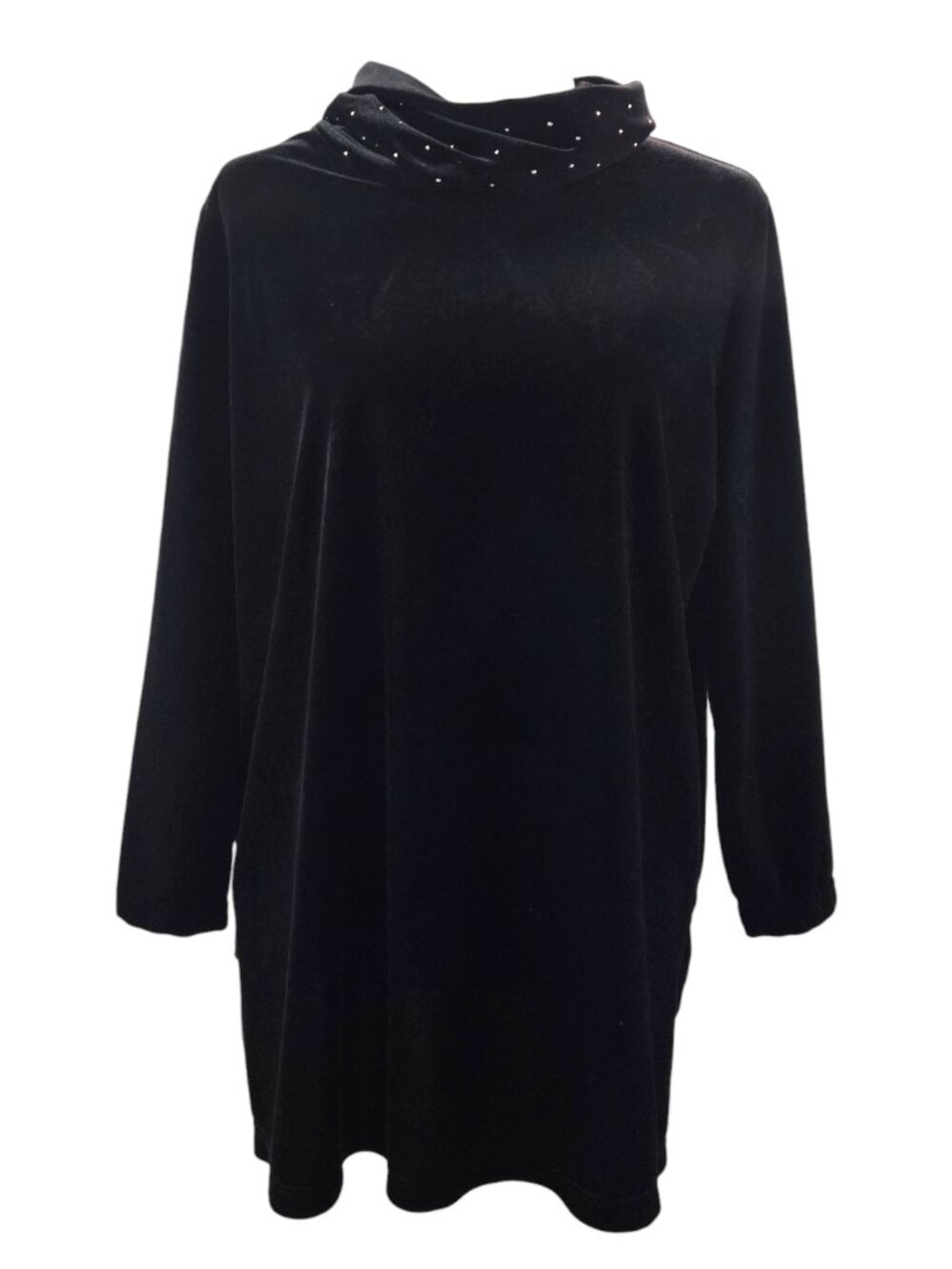 Chico's Travelers Black Velour Cowl Neck Beaded Collar Top Soft Stretch